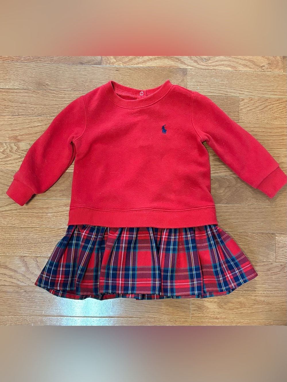 Ralph Lauren Red Sweater Dress with Plaid Pleated Skirt & Bloomers